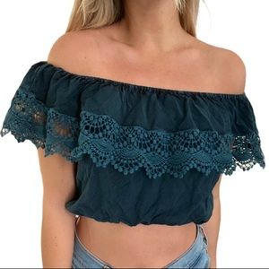 Off the shoulder lace trim top